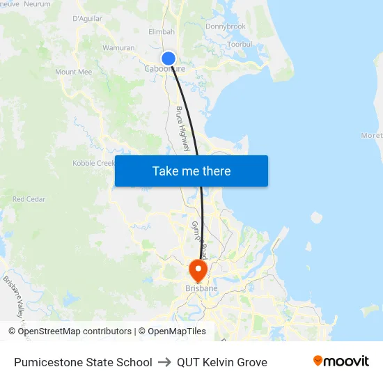 Pumicestone State School to QUT Kelvin Grove map