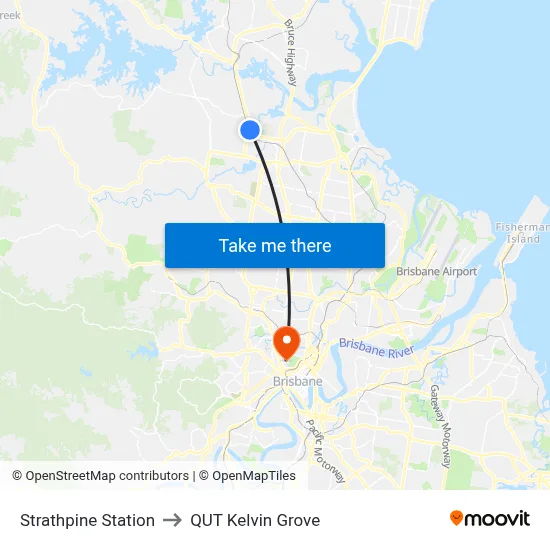 Strathpine Station to QUT Kelvin Grove map