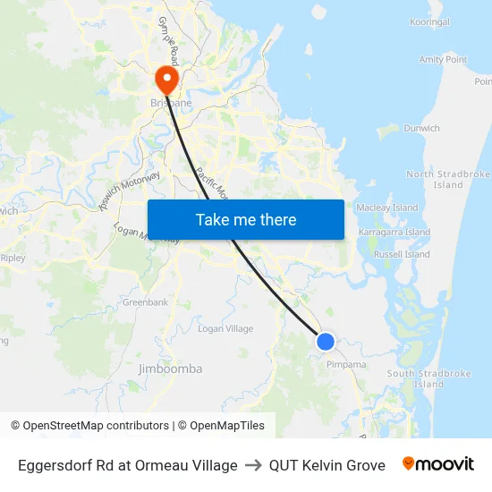 Eggersdorf Rd at Ormeau Village to QUT Kelvin Grove map