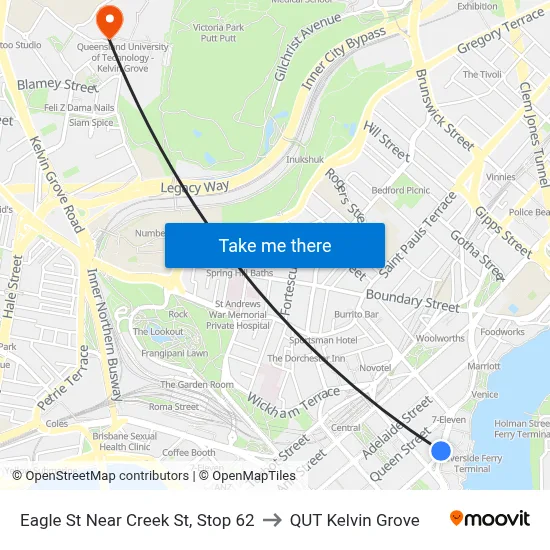 Eagle St Near Creek St, Stop 62 to QUT Kelvin Grove map