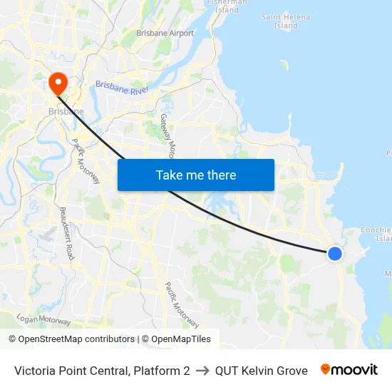 Victoria Point Central, Platform 2 to QUT Kelvin Grove map