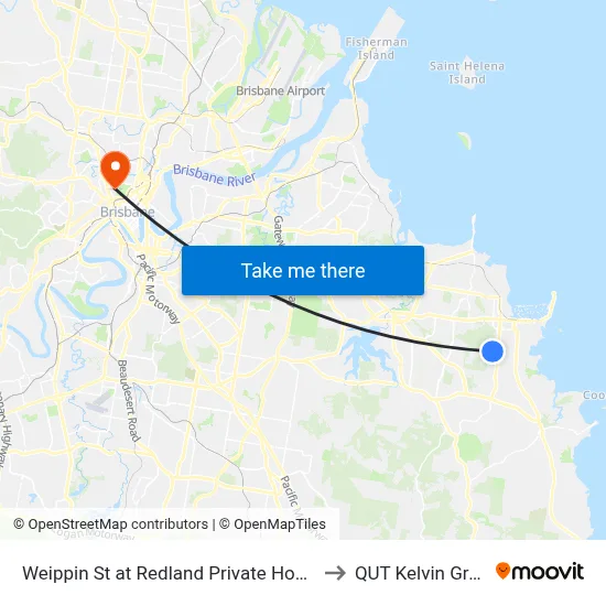 Weippin St at Redland Private Hospital to QUT Kelvin Grove map