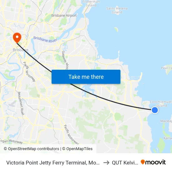 Victoria Point Jetty Ferry Terminal, Moreton Bay (Redland City) to QUT Kelvin Grove map