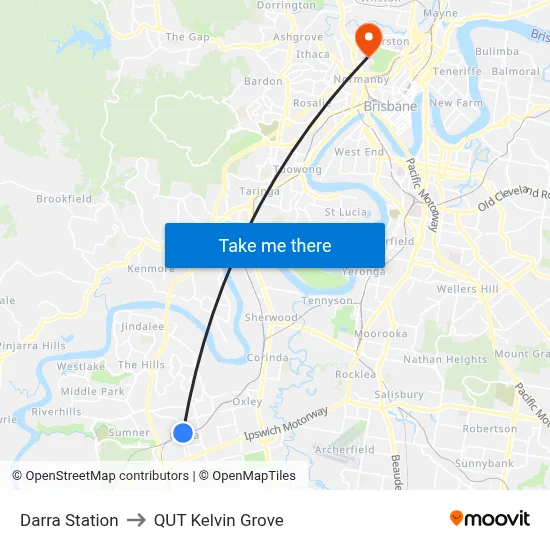 Darra Station to QUT Kelvin Grove map