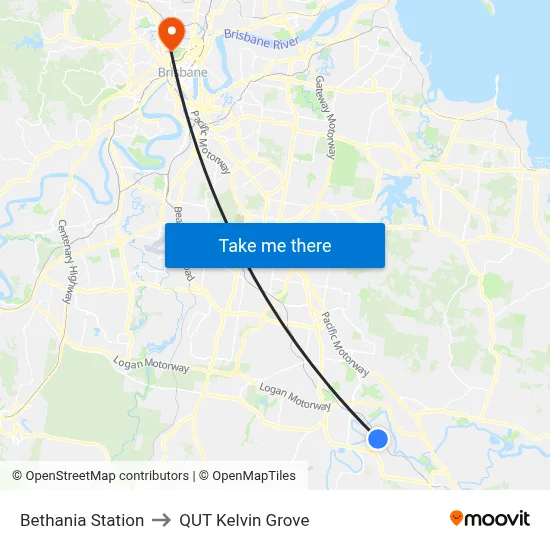 Bethania Station to QUT Kelvin Grove map