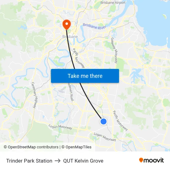 Trinder Park Station to QUT Kelvin Grove map