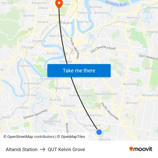 Altandi Station to QUT Kelvin Grove map