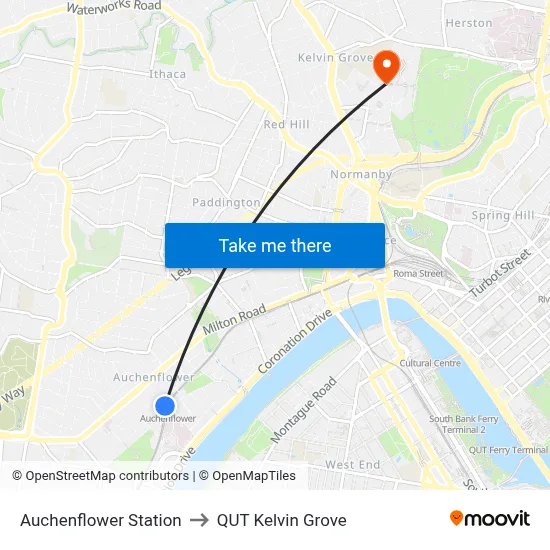 Auchenflower Station to QUT Kelvin Grove map
