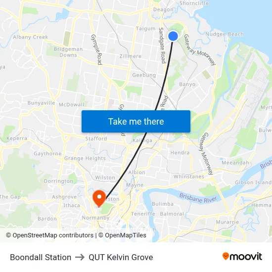 Boondall Station to QUT Kelvin Grove map