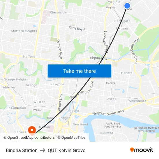 Bindha Station to QUT Kelvin Grove map