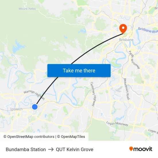 Bundamba Station to QUT Kelvin Grove map