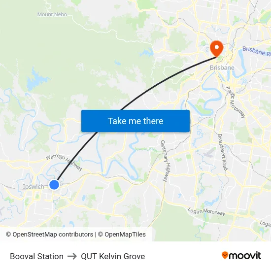 Booval Station to QUT Kelvin Grove map