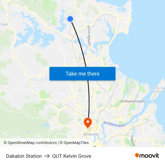 Dakabin Station to QUT Kelvin Grove map