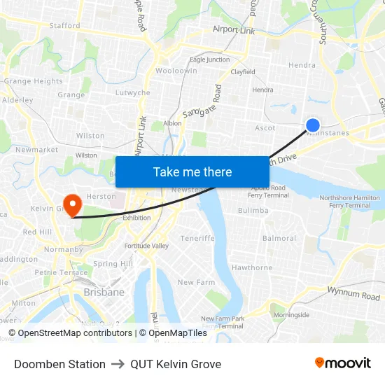 Doomben Station to QUT Kelvin Grove map