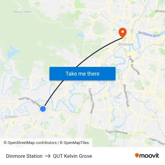 Dinmore Station to QUT Kelvin Grove map