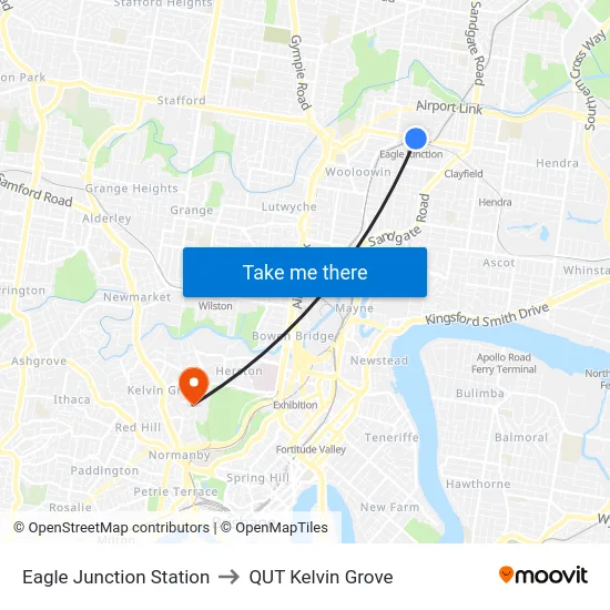 Eagle Junction Station to QUT Kelvin Grove map