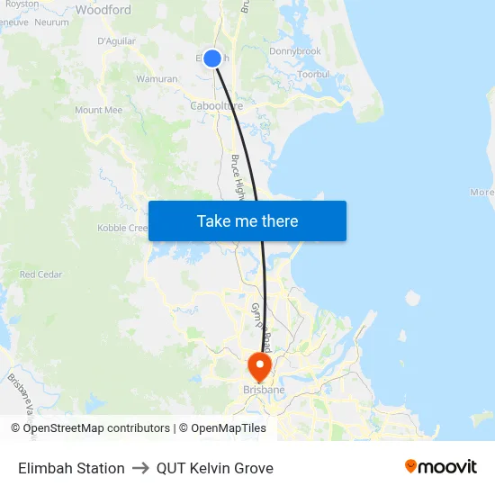 Elimbah Station to QUT Kelvin Grove map
