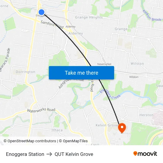 Enoggera Station to QUT Kelvin Grove map