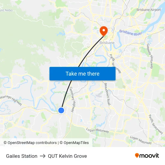 Gailes Station to QUT Kelvin Grove map
