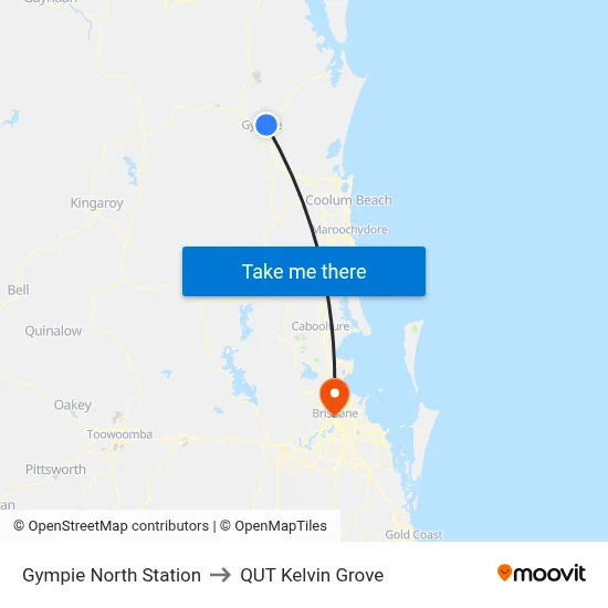 Gympie North Station to QUT Kelvin Grove map
