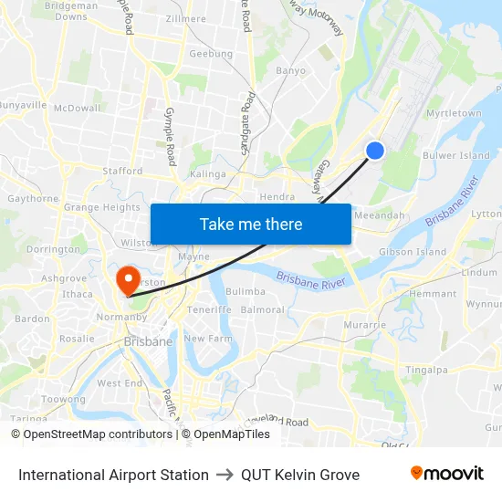 International Airport Station to QUT Kelvin Grove map