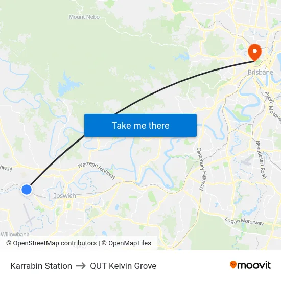 Karrabin Station to QUT Kelvin Grove map