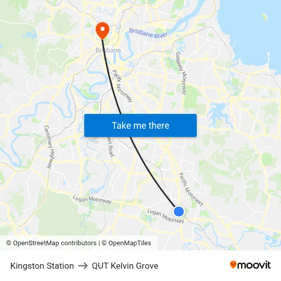 Kingston Station to QUT Kelvin Grove map