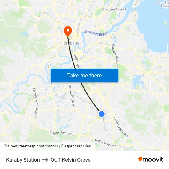 Kuraby Station to QUT Kelvin Grove map