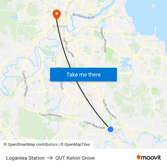 Loganlea Station to QUT Kelvin Grove map