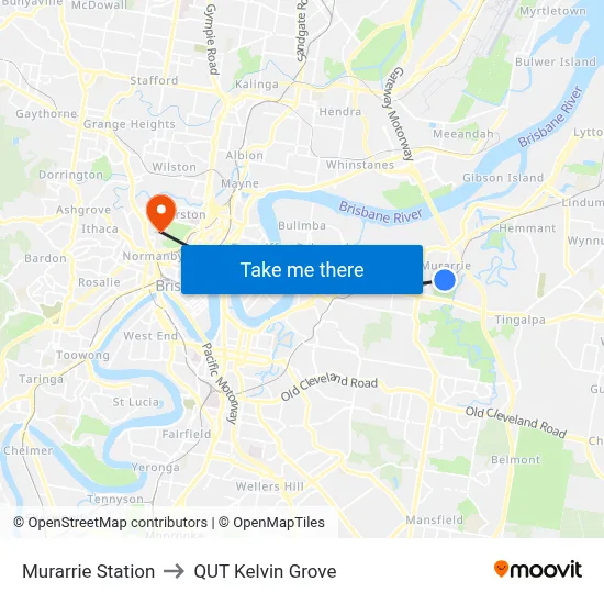 Murarrie Station to QUT Kelvin Grove map