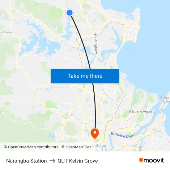 Narangba Station to QUT Kelvin Grove map