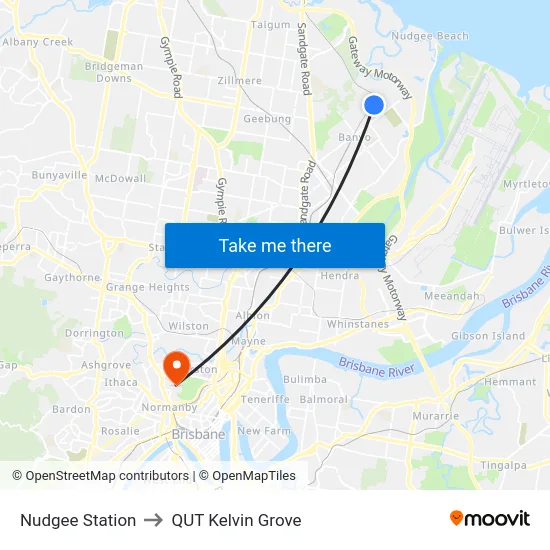 Nudgee Station to QUT Kelvin Grove map