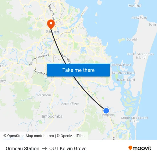 Ormeau Station to QUT Kelvin Grove map
