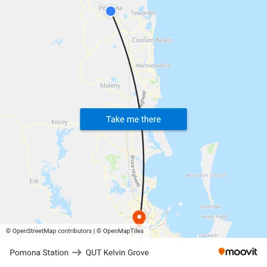 Pomona Station to QUT Kelvin Grove map
