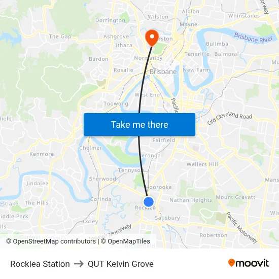 Rocklea Station to QUT Kelvin Grove map