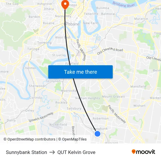 Sunnybank Station to QUT Kelvin Grove map