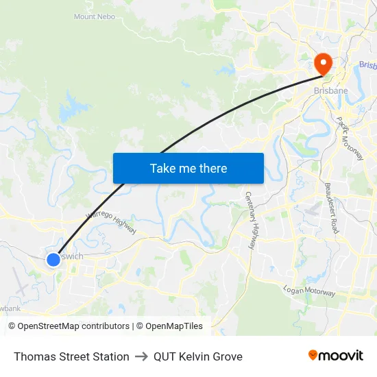 Thomas Street Station to QUT Kelvin Grove map