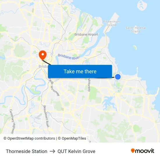 Thorneside Station to QUT Kelvin Grove map