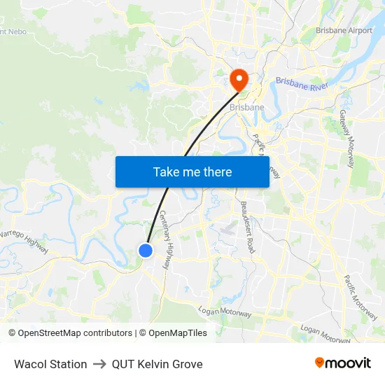 Wacol Station to QUT Kelvin Grove map