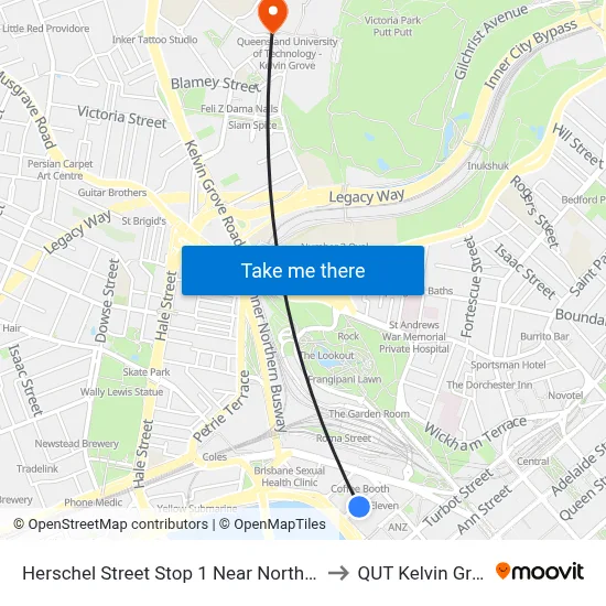 Herschel Street Stop 1 Near North Quay to QUT Kelvin Grove map