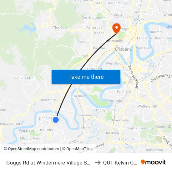 Goggs Rd at Windermere Village Shopping to QUT Kelvin Grove map