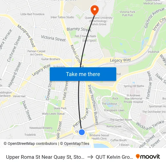 Upper Roma St Near Quay St, Stop 3 to QUT Kelvin Grove map