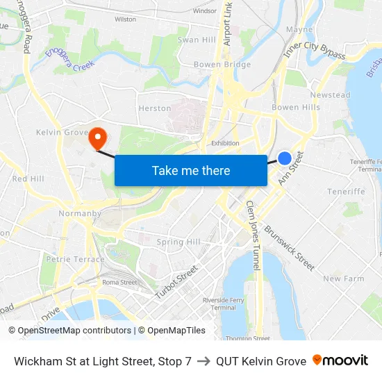 Wickham St at Light Street, Stop 7 to QUT Kelvin Grove map