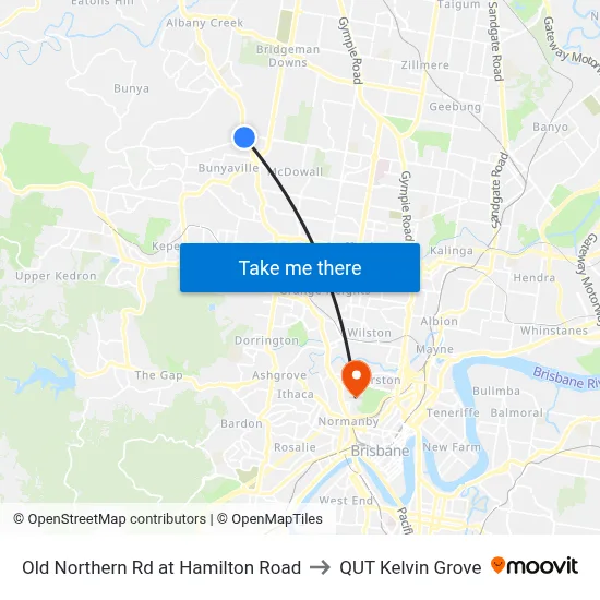 Old Northern Rd at Hamilton Road to QUT Kelvin Grove map