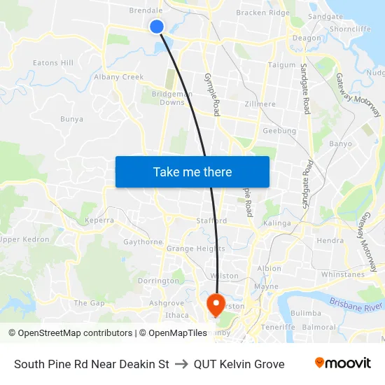 South Pine Rd Near Deakin St to QUT Kelvin Grove map