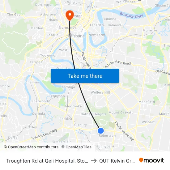 Troughton Rd at Qeii Hospital, Stop 37 to QUT Kelvin Grove map