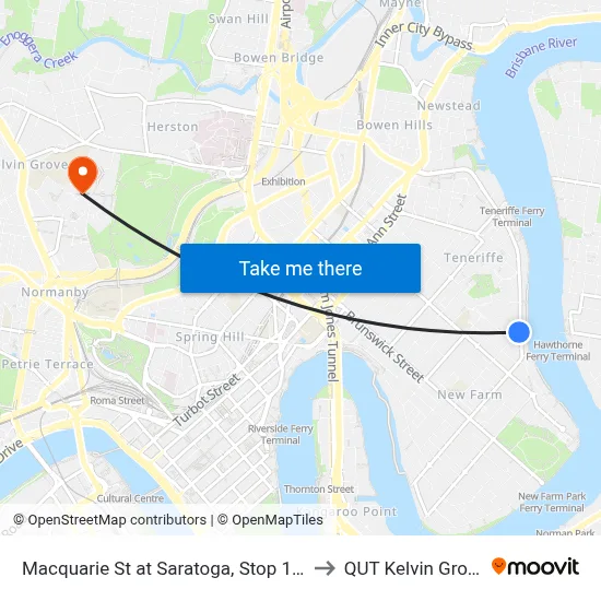 Macquarie St at Saratoga, Stop 13a to QUT Kelvin Grove map