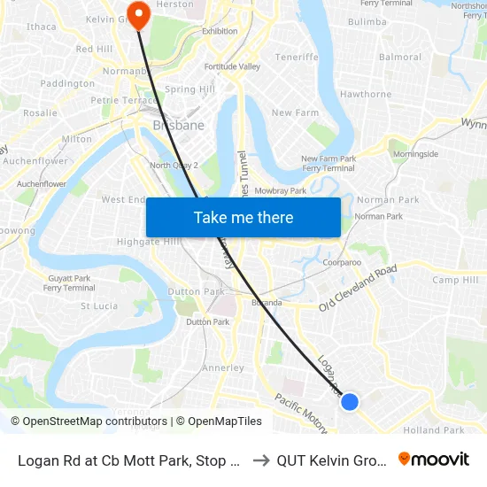 Logan Rd at Cb Mott Park, Stop 26 to QUT Kelvin Grove map