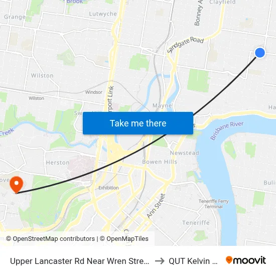 Upper Lancaster Rd Near Wren Street, Stop 25 to QUT Kelvin Grove map