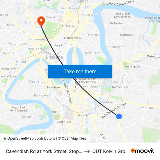 Cavendish Rd at York Street, Stop 29 to QUT Kelvin Grove map